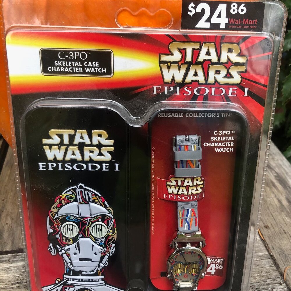 1999 Vintage Star Wars Episode 1 C-P30 Skeletal Watch w/ Tin Case, New Sealed